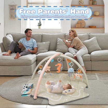 Baby Play Mat, Oversize Shell Tummy Time Mat with 6 Detachable Baby Activity Toys, Baby Gyms &