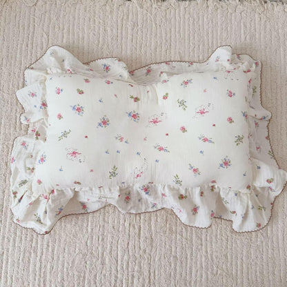 BuLuTu 2 Layers Muslin Cotton Toddler Pillowcase, 1 pc, 14"x20", Cute Pink Flower with Sheep