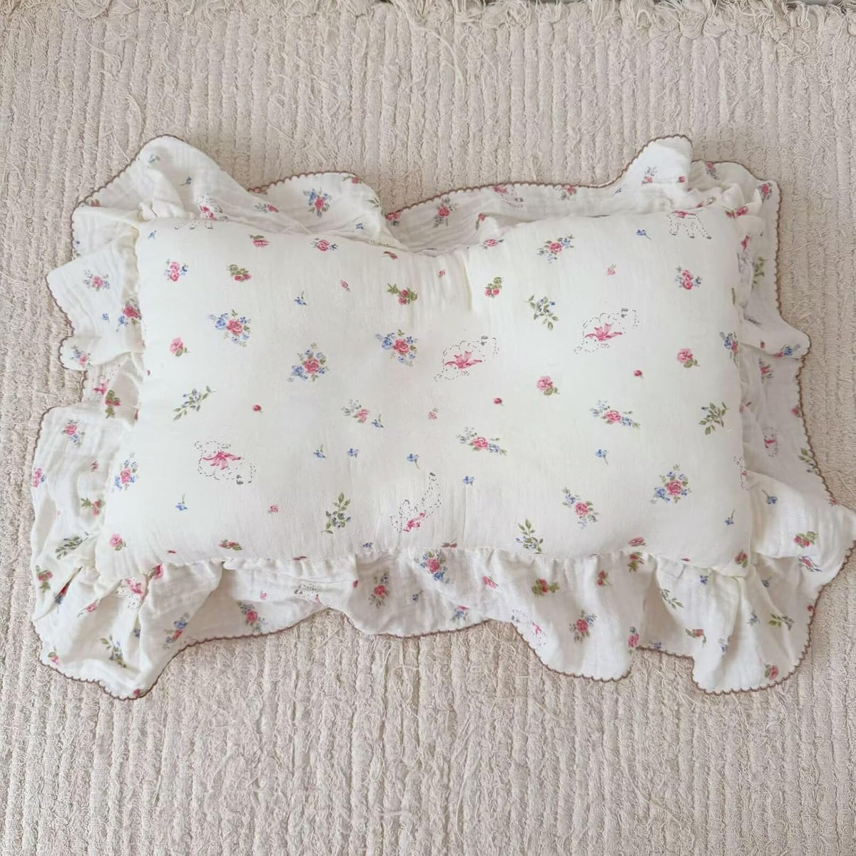 BuLuTu 100% Cotton Standard Pillow Case for Kids, 1 pc, 20"x26", Pink Floral Sheep Design Pillow
