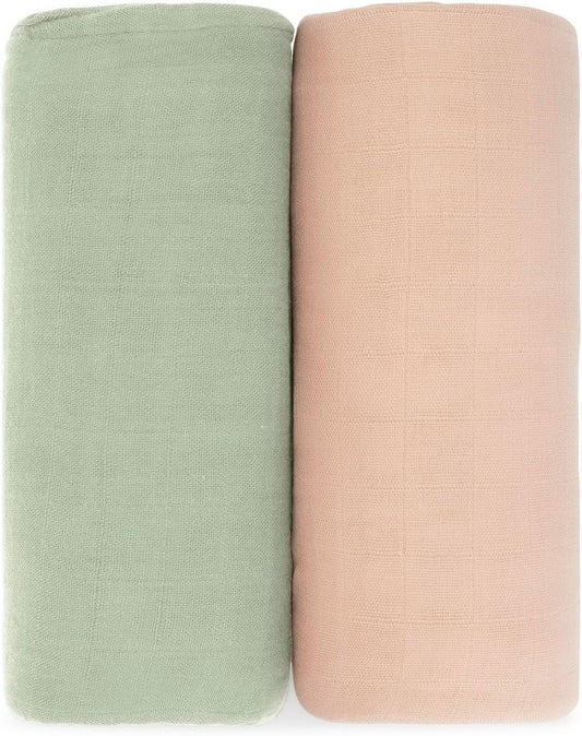 Comfy Cubs Muslin Swaddle Blankets Pack of 2 - 47 x 47 Inch Soft Cotton Baby Blanket Set, Large