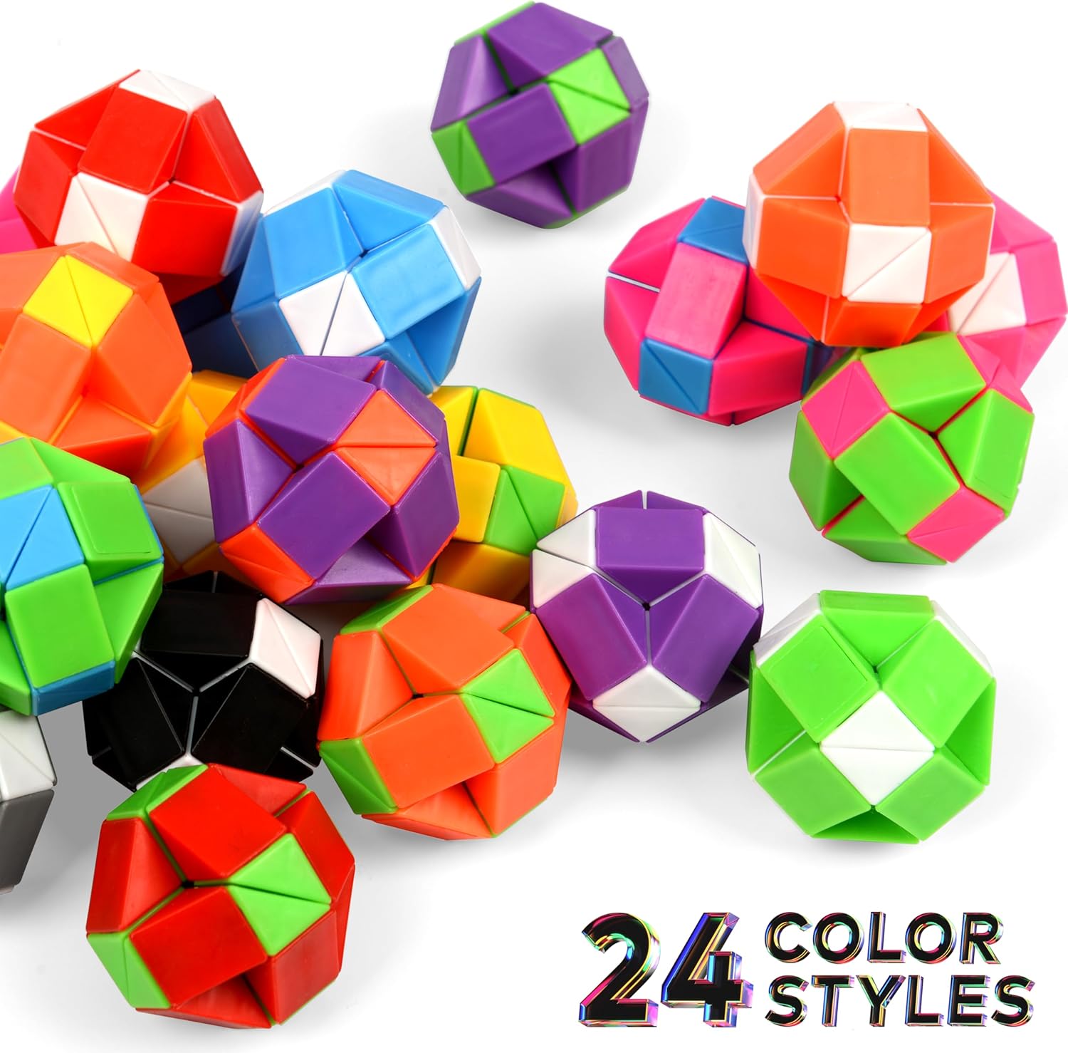 26 Pack 24 Blocks Magic Snake Cube Toy,Fidget Mini Snake Cube Puzzle Toy for Kids,Mini Plastic