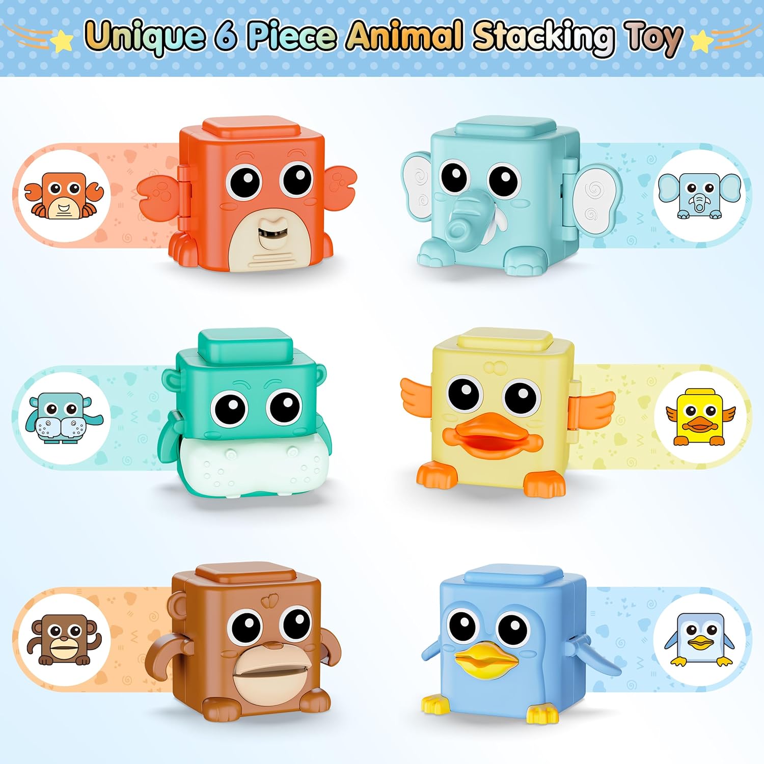 Stacking Toys Set for Toddlers 18+ Months, 6 in 1 Infant Sensory Toys with Changing Expressions