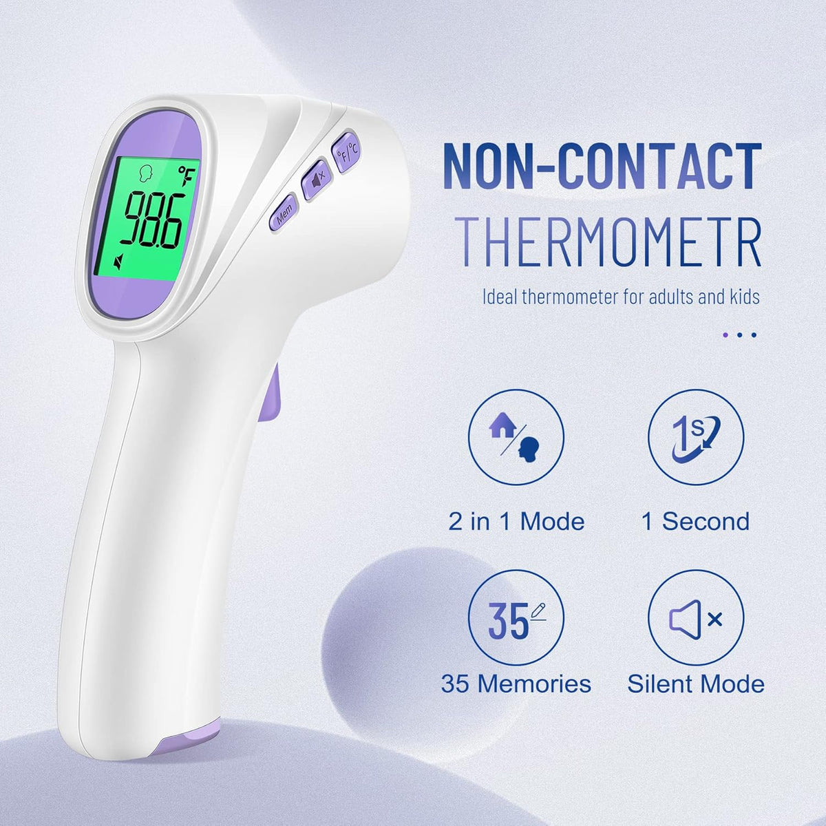 No-Touch Thermometer for Adults and Kids, Digital Thermometer with Fever Alarm, Fast Accurate