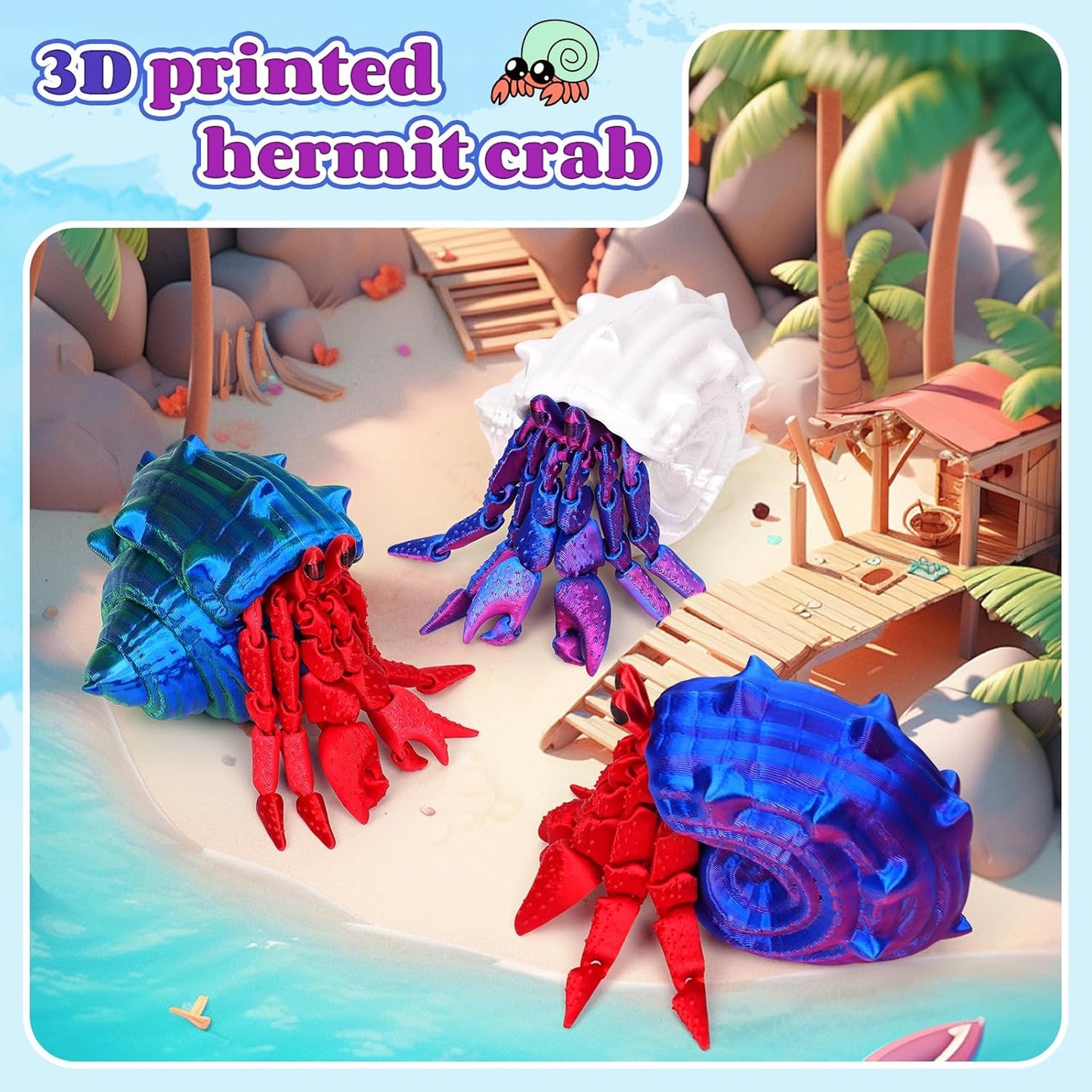 3D Printed Hermit Crab Fidget,3D Printed Dynamic Animals Toy,Full Articulated Flexible Crystal