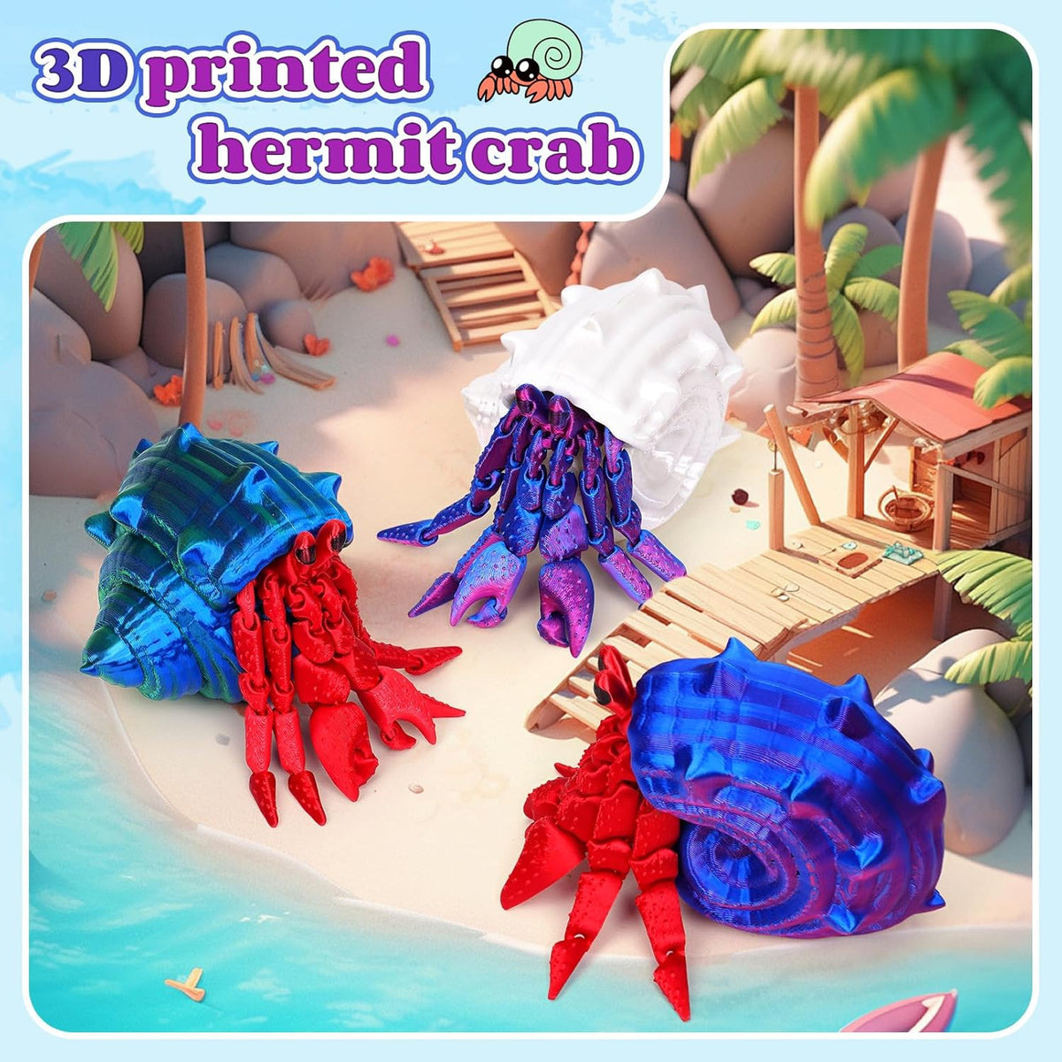 3D Printed Hermit Crab Fidget,3D Printed Dynamic Animals Toy,Full Articulated Flexible Crystal