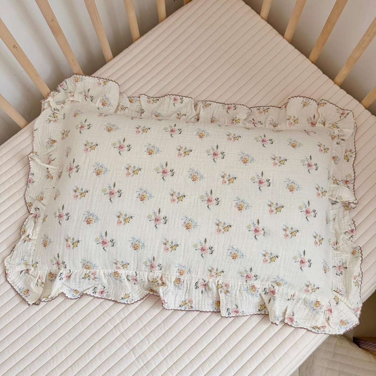 BuLuTu Cotton Muslin Kids Toddler Pillowcase with Cute Azalea Flowers Pattern Super Soft Crib