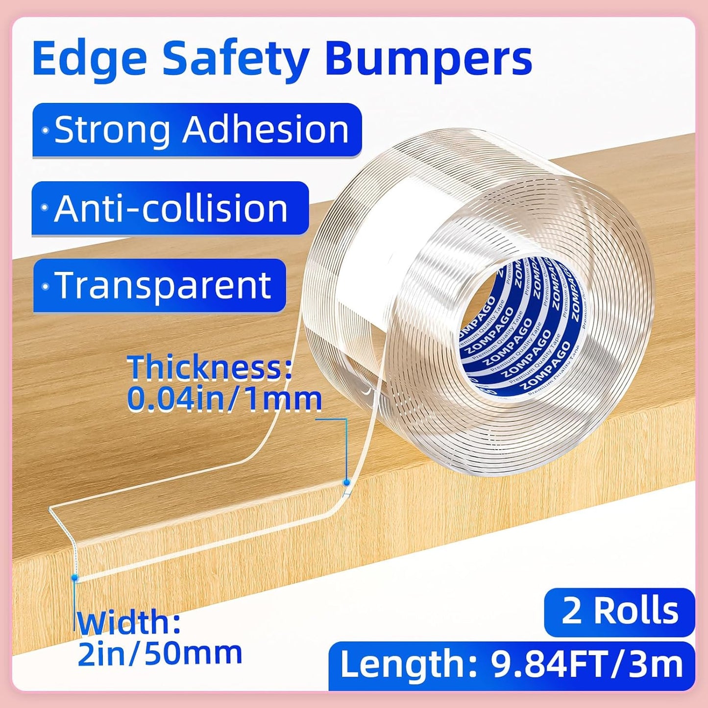 Clear Soft Corner Protectors for Furniture Strip,2in x9.84FT,2 Rolls,Sharp Edge & Table
