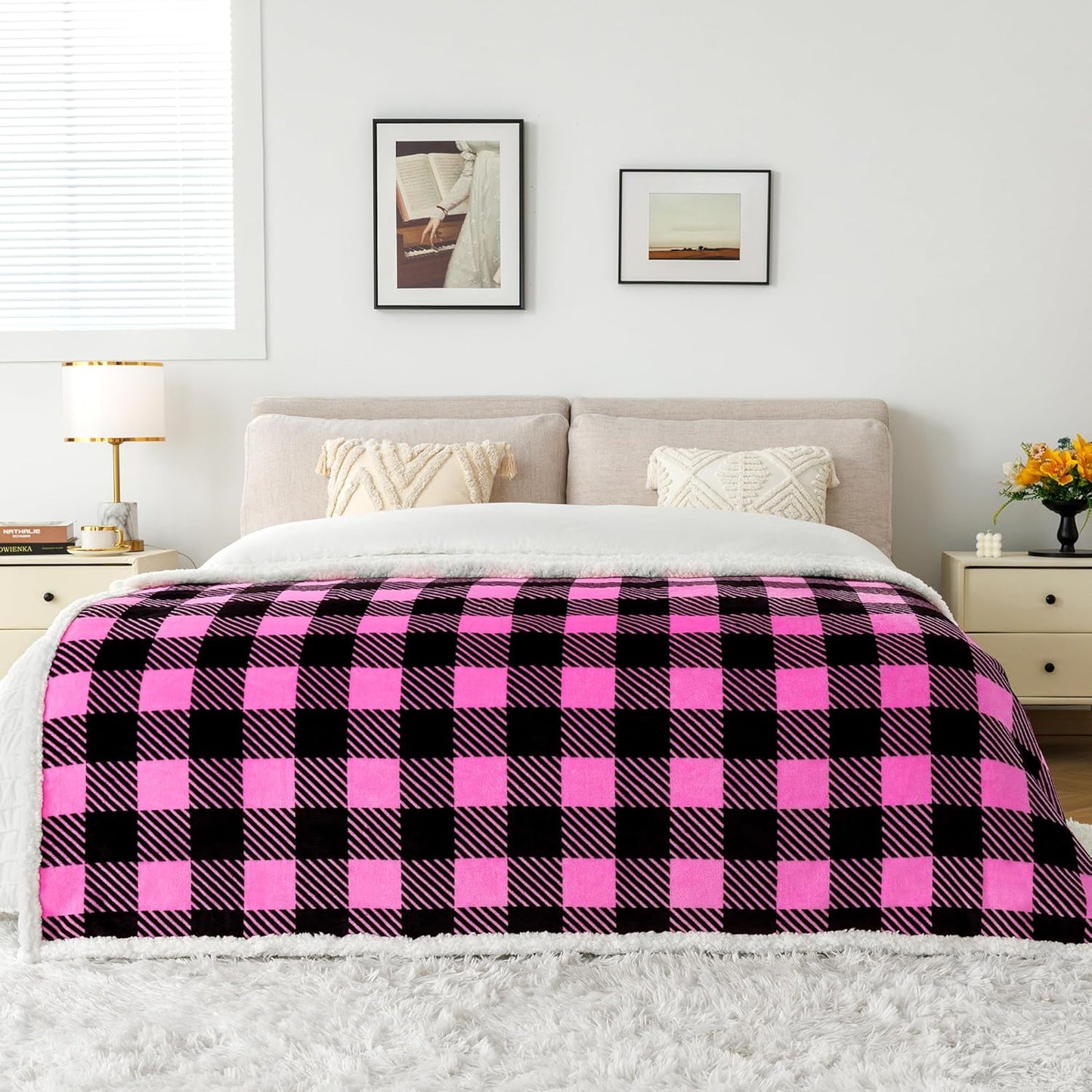 Touchat Sherpa Plaid Twin Blanket 60" X 70", Fuzzy Fluffy Soft Cozy Throw Blanket, Twin Size Plush