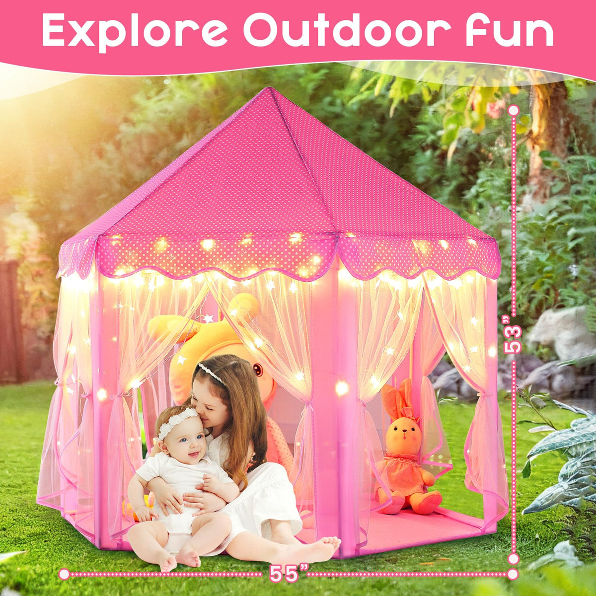 Monobeach Princess Tent Girls Large Playhouse Kids Castle Play Tent with Star Lights Toy for