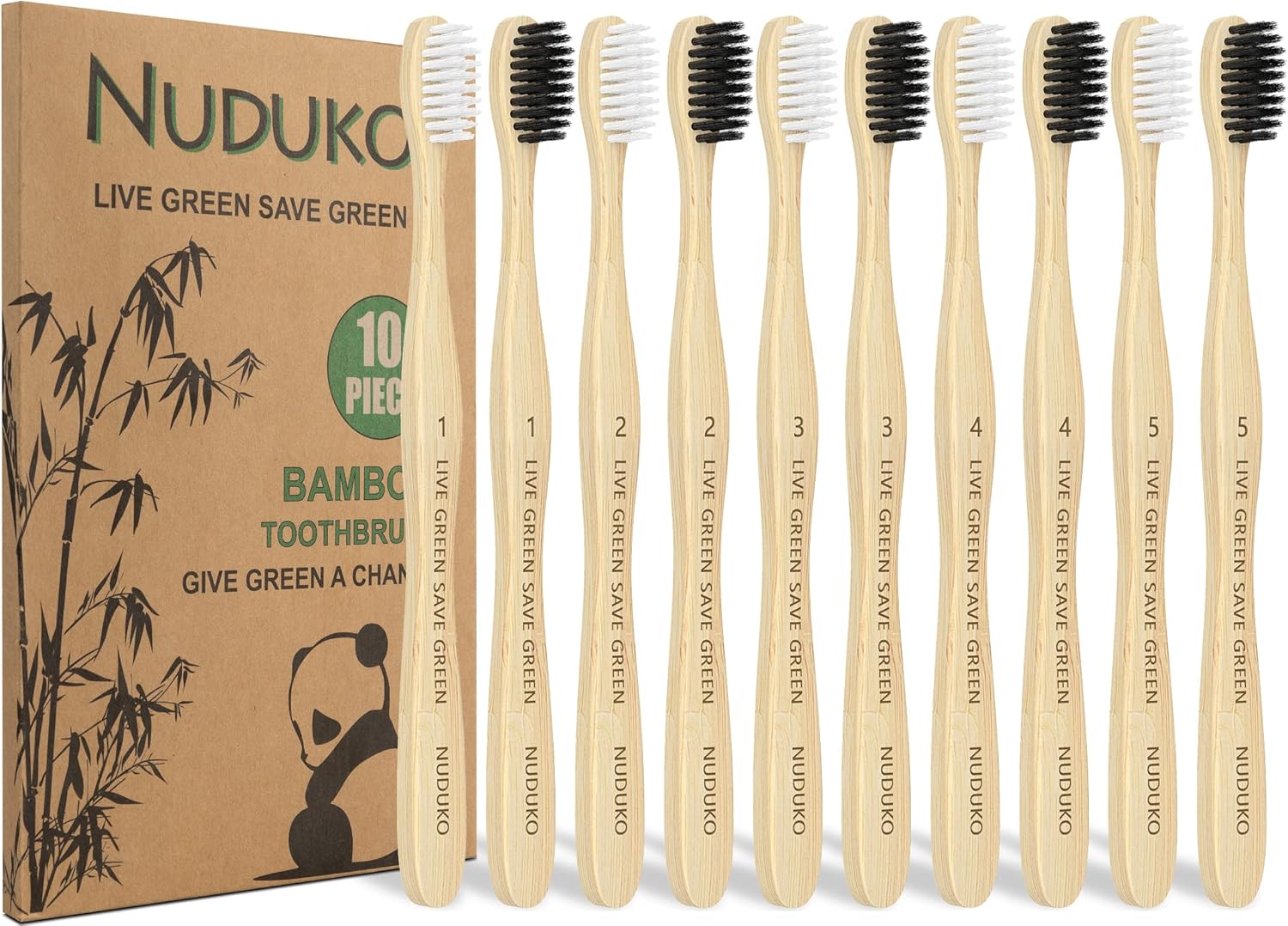 Bamboo Toothbrushes Soft Bristles, Biodegradable Eco-Friendly Toothbrush 10 Pack, BPA Free Charcoal