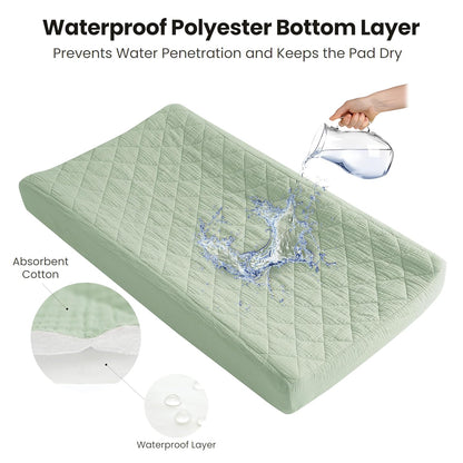 Konssy Waterproof Muslin Changing Pad Cover 2 Pack, Quilted Cotton Fitted Diaper Changing Table