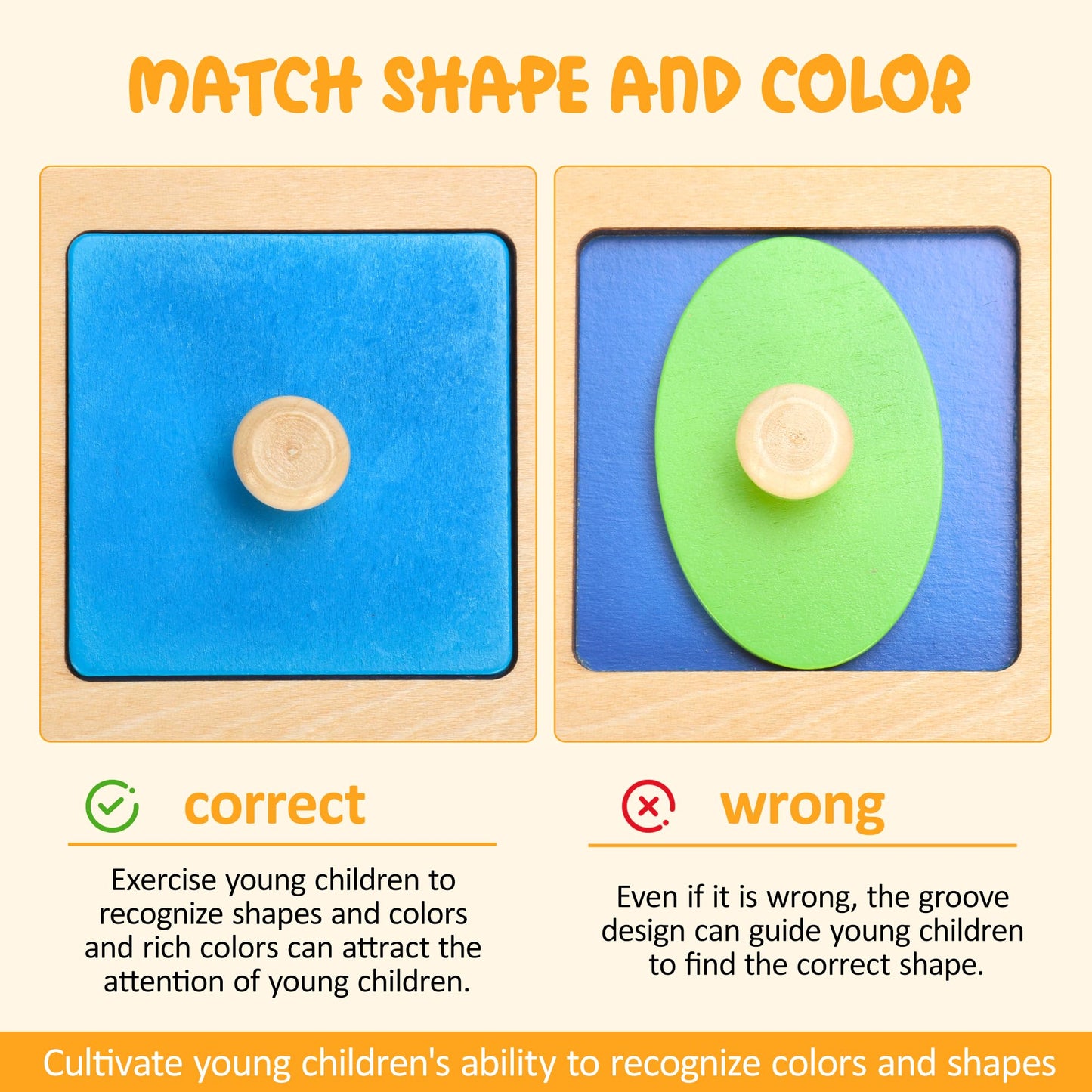 Montessori First Jumbo Knob Wooden Shape Puzzles for Toddlers,Montessori Multiple Peg Shapes Puzzle