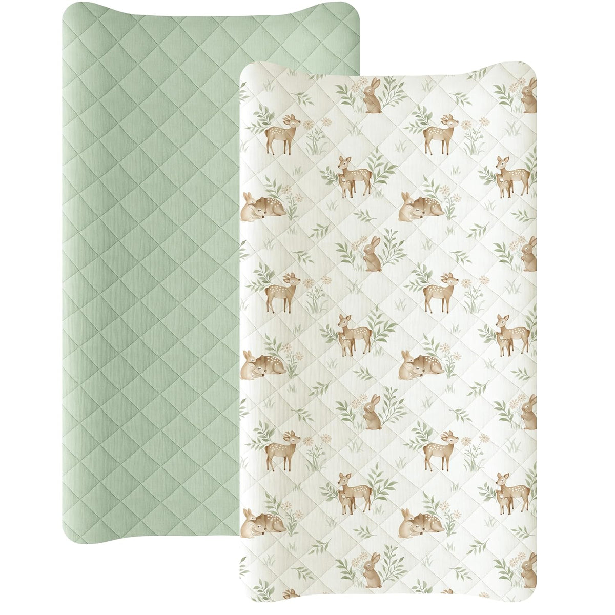 Konssy Waterproof Muslin Changing Pad Cover 2 Pack, Quilted Cotton Fitted Diaper Changing Table