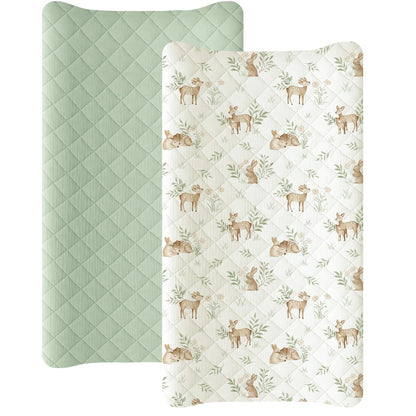 Konssy Waterproof Muslin Changing Pad Cover 2 Pack, Quilted Cotton Fitted Diaper Changing Table