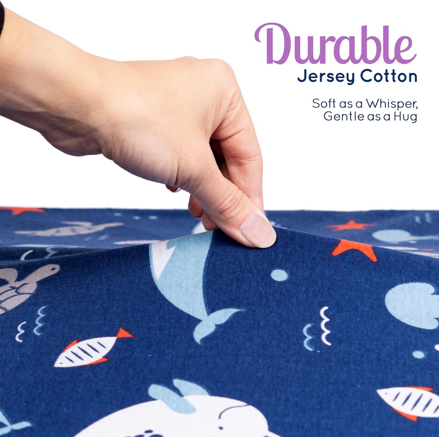 GROW WILD Blue Ocean Baby Crib Sheets for Boys (3 Pack) - Jersey Knit Fitted Sheet (52" x 28")