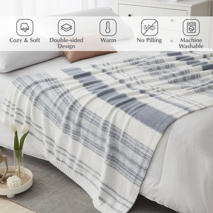 WRENGONGE Grey Blue Throw Blanket, 50x70 Soft Cozy Striped Throw Blankets for Couch, Sofa, Bed