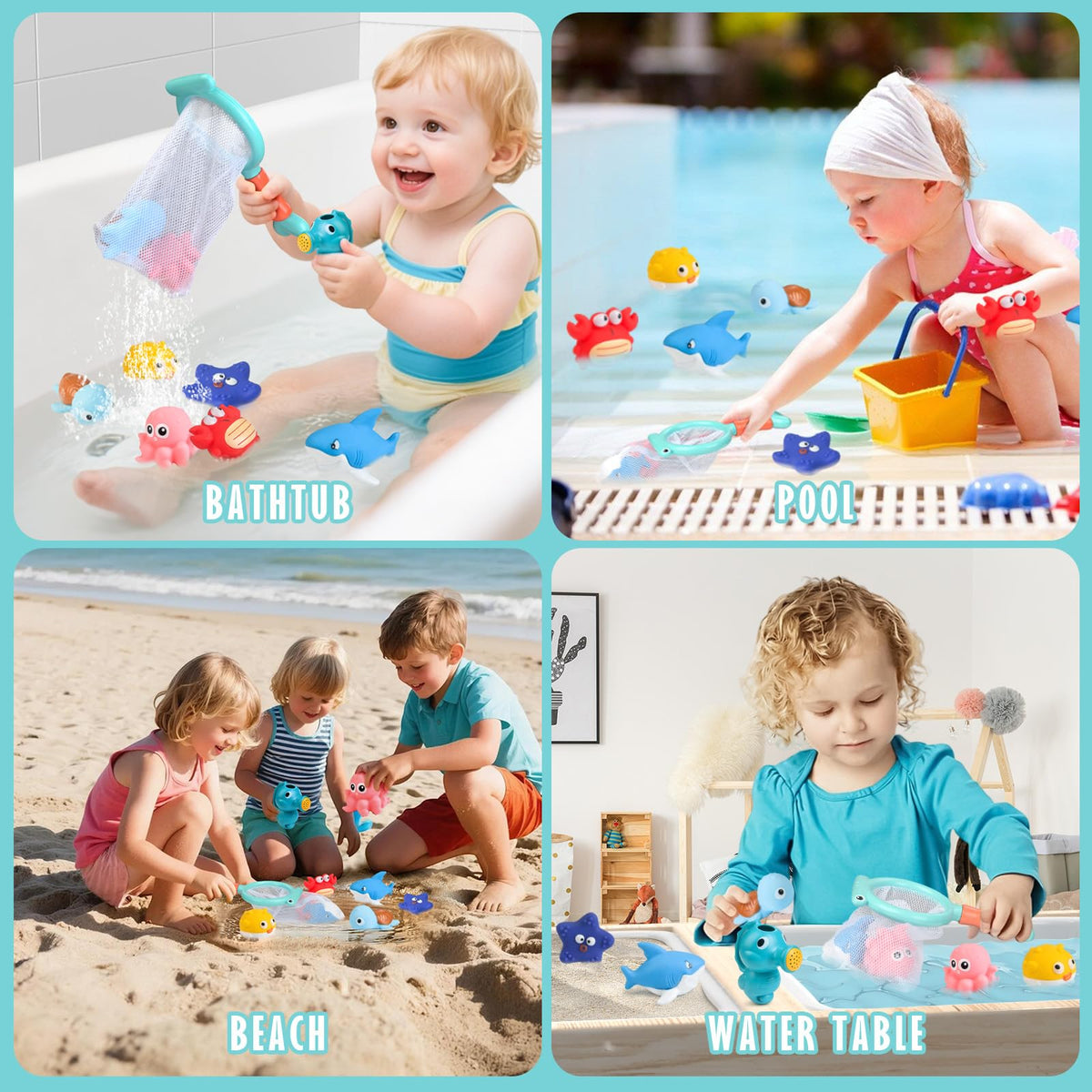 Mold Free Bath Toys for Toddlers 1-3, No Hole Ocean Animal Bathtub and Pool Toys with Mesh