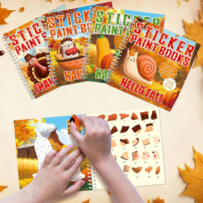 4PCS Thanksgiving Paint by Sticker Books Crafts for Kids Ages 4-8 Fall Sticker by Number Books