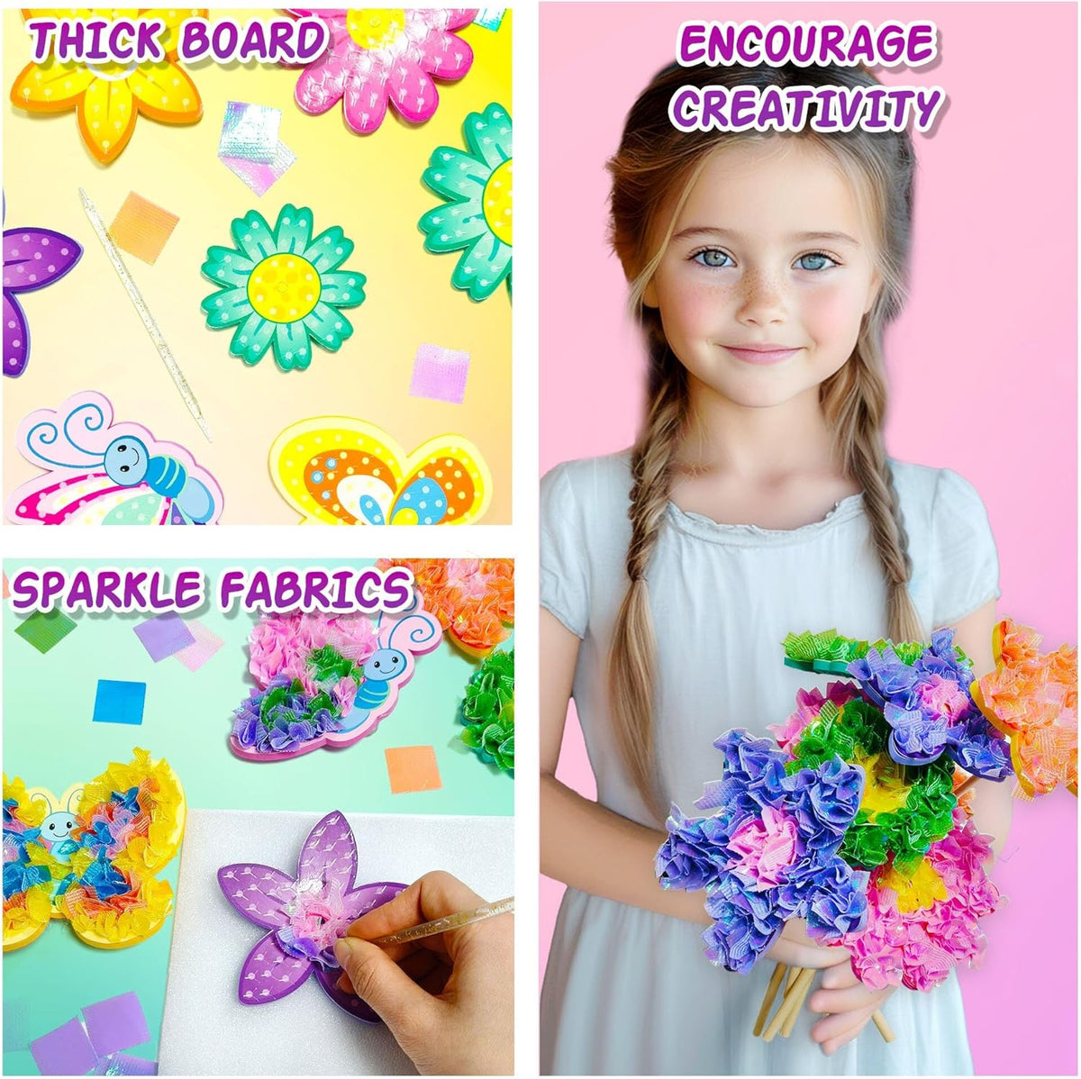 AGENTLAN Art & Craft Activity, Poke Fun Flower Bouquet Craft Kit, Fun & Easy Art Kits for Kids, DIY