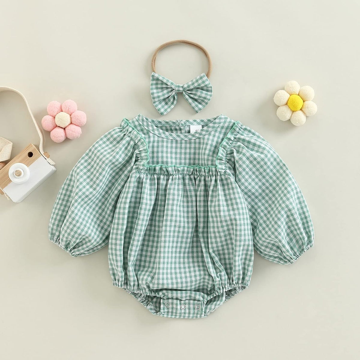 Douhoow Infant Baby Girl Plaid Romper Baby Sweatshirt Romper Ruffle Festival Clothes Fall Winter