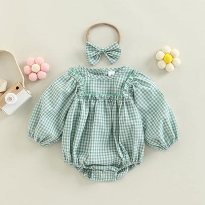 Douhoow Infant Baby Girl Plaid Romper Baby Sweatshirt Romper Ruffle Festival Clothes Fall Winter