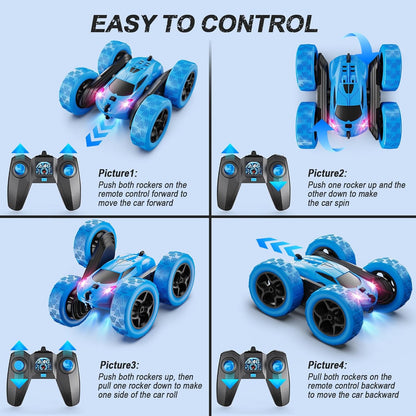 Remote Control Car, RC Cars Toys for Kids Ages 6-12, 4WD Stunt Car with LED Lights & 360° Flips