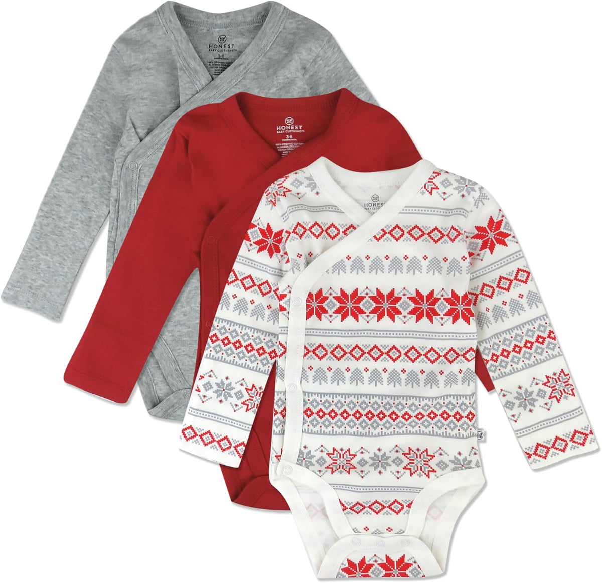 HonestBaby unisex-baby 3-pack Long Sleeve Side-snap Kimono Bodysuits Organic Cotton for Infant Baby