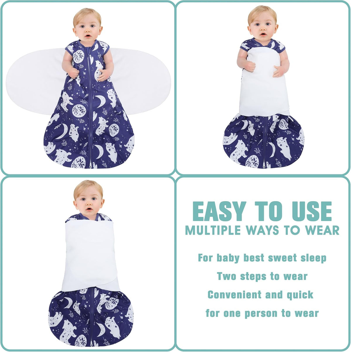 Newborn Sleep Sack Baby Swaddle,3-Way Adjustable Wearable Blanket,100% Rayon Cotton Swaddling
