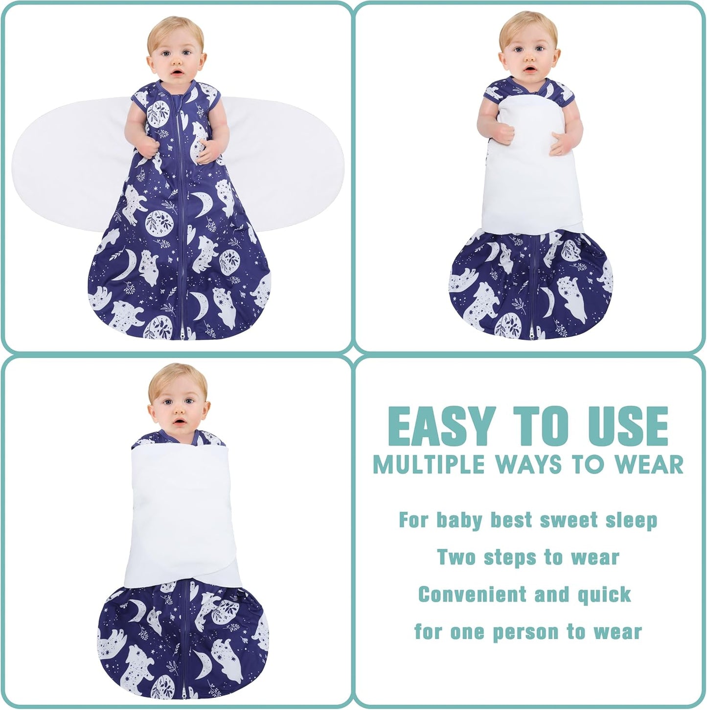 Newborn Sleep Sack Baby Swaddle,3-Way Adjustable Wearable Blanket,100% Rayon Cotton Swaddling