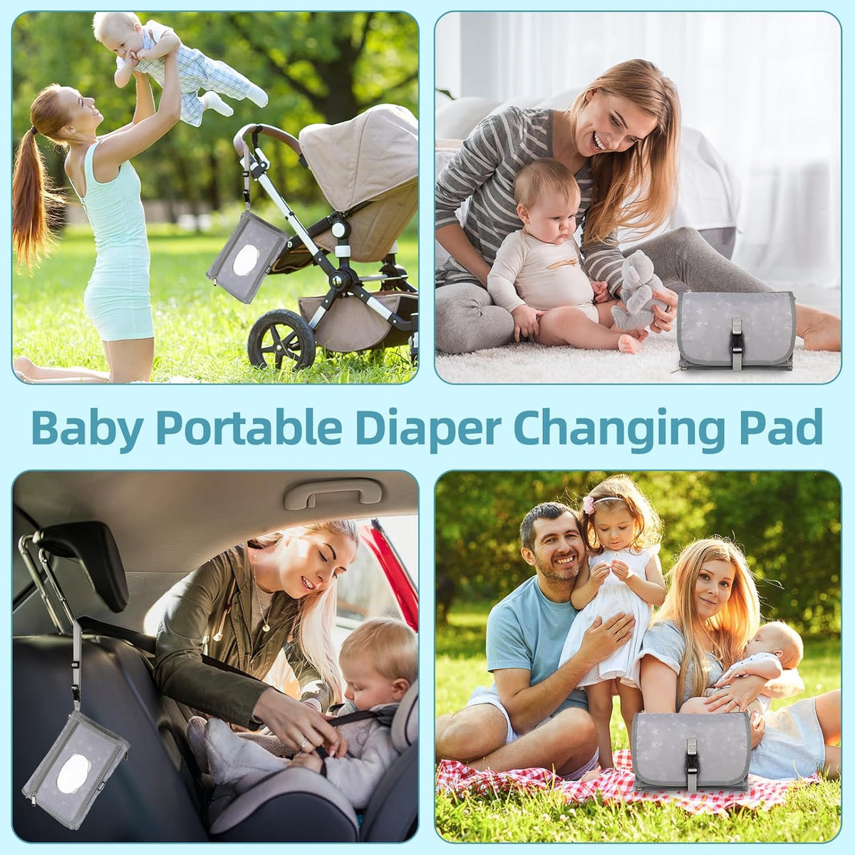 Portable Baby Diaper Changing Pad with Wipe Dispenser and Waste Bag Dispenser Detachable Diaper