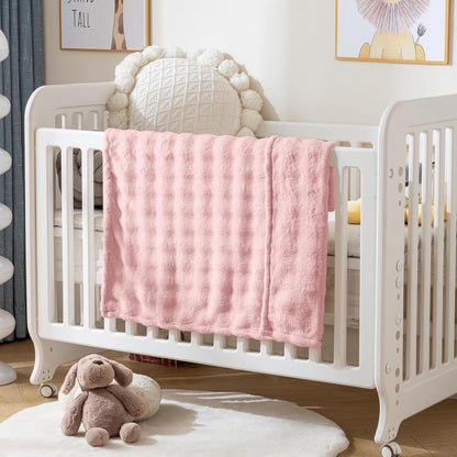 Fleece Baby Blanket for Girls Bubble Design, Warm Cozy and Fluffy Infant Newborn Toddler Small
