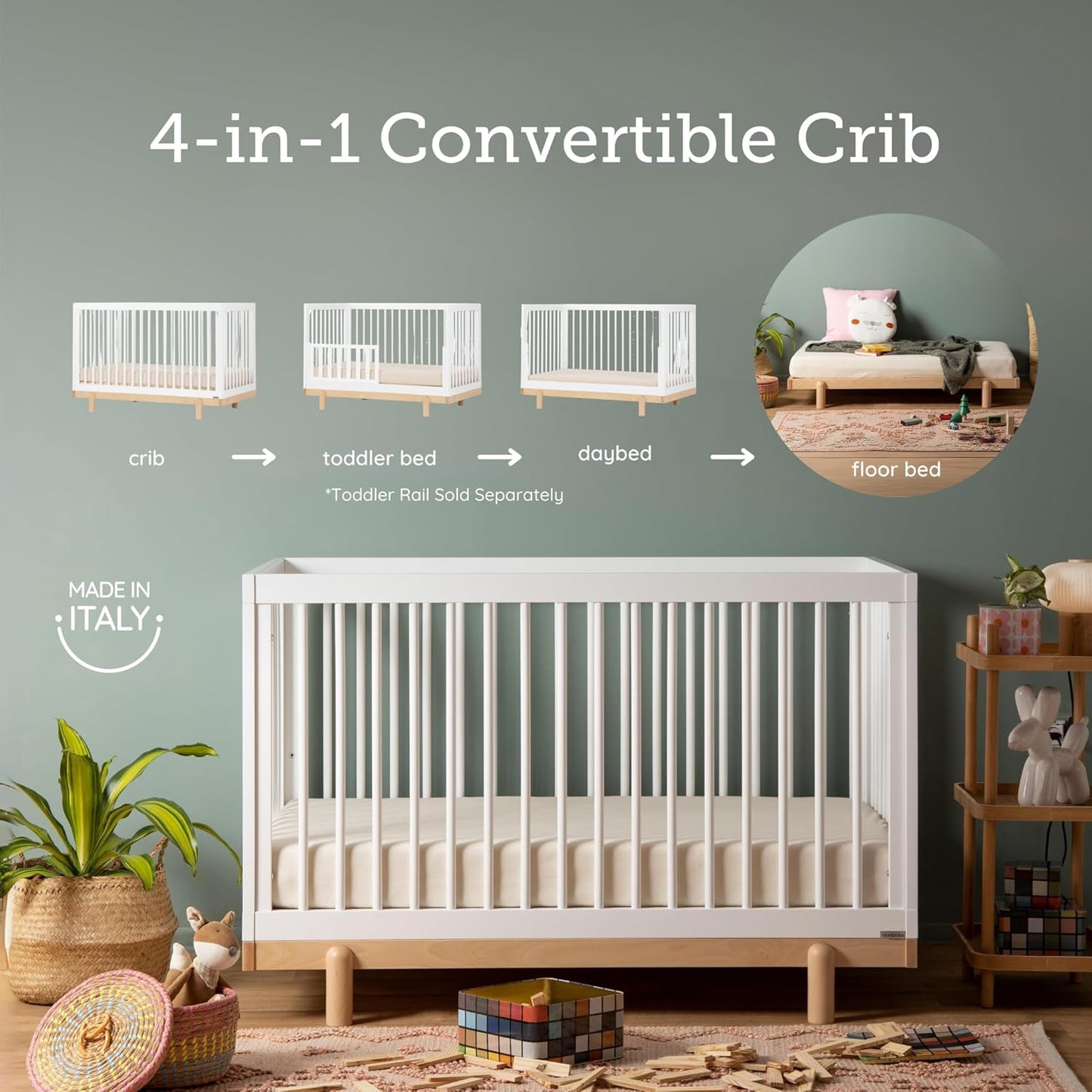 dadada Baby Bliss 4 in 1 Convertible Crib to Toddler Bed & Floor Bed – Made in Italy, GREENGUARD