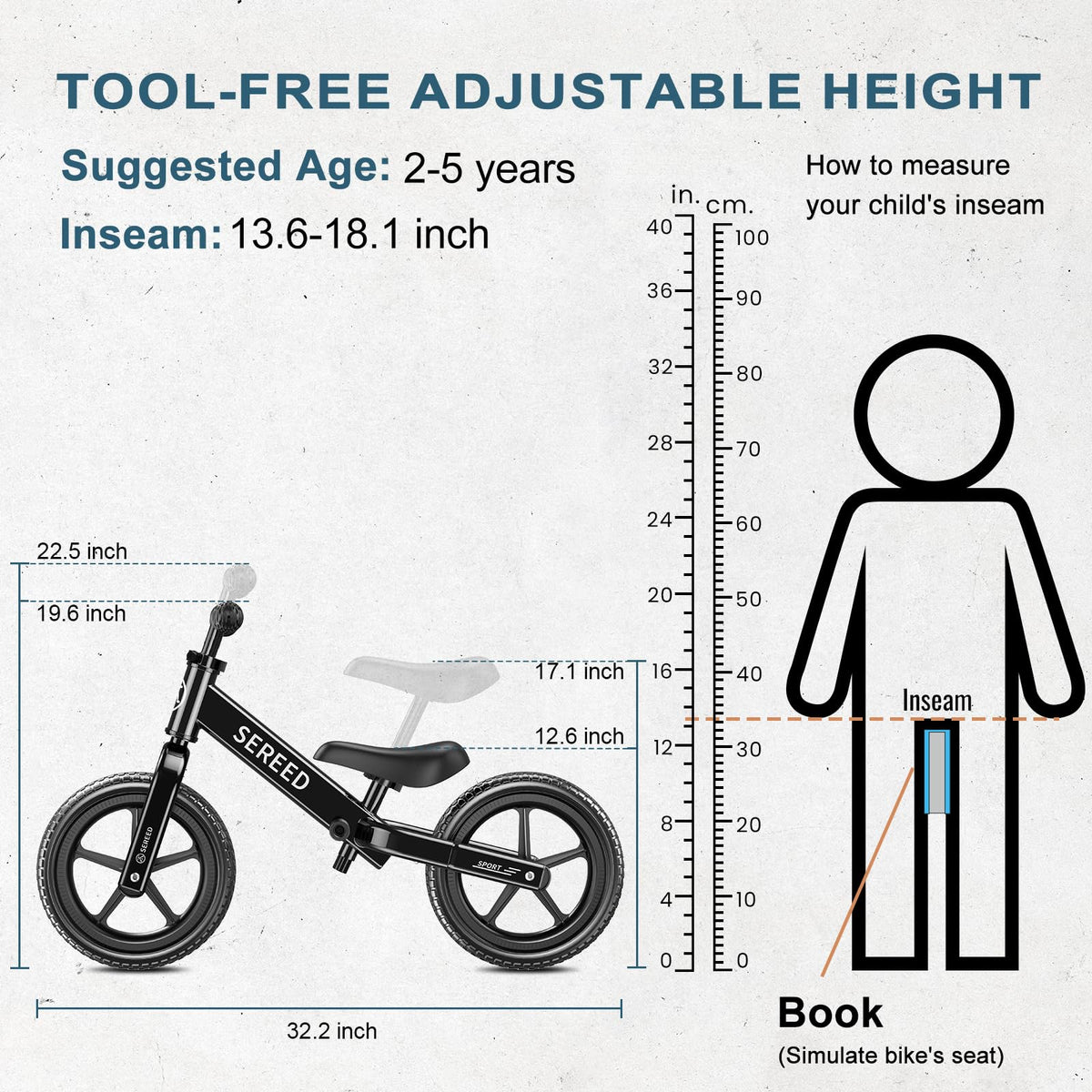 SEREED Toddler Balance Bike 2 Year Old, Gift for 2-3 Boys Girls, Adjustable