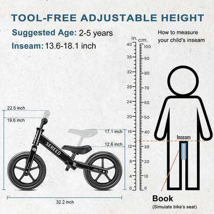 SEREED Toddler Balance Bike 2 Year Old, Gift for 2-3 Boys Girls, Adjustable