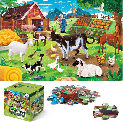 Jumbo Floor Puzzle for Kids,Farm Animals Jigsaw Large Puzzles,48 Piece Barn Puzzle for Toddler Ages