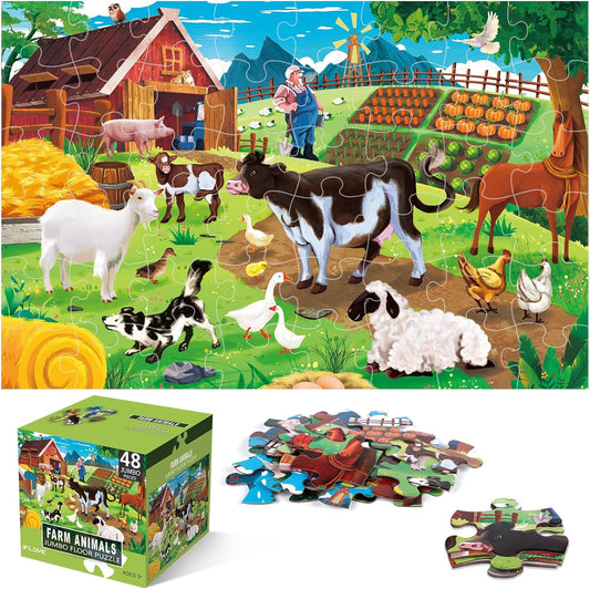 Jumbo Floor Puzzle for Kids,Farm Animals Jigsaw Large Puzzles,48 Piece Barn Puzzle for Toddler Ages