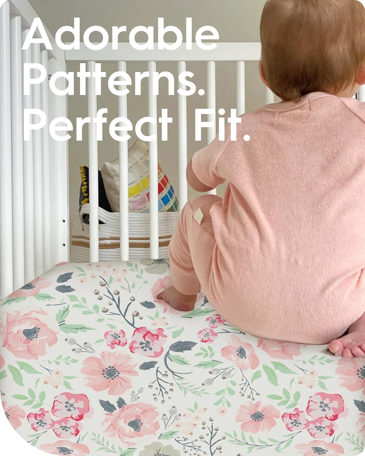 Baby Crib Sheets Girl, TotBasic Premium Soft Crib Mattress Sheet, Ultra Breathable Floral Crib