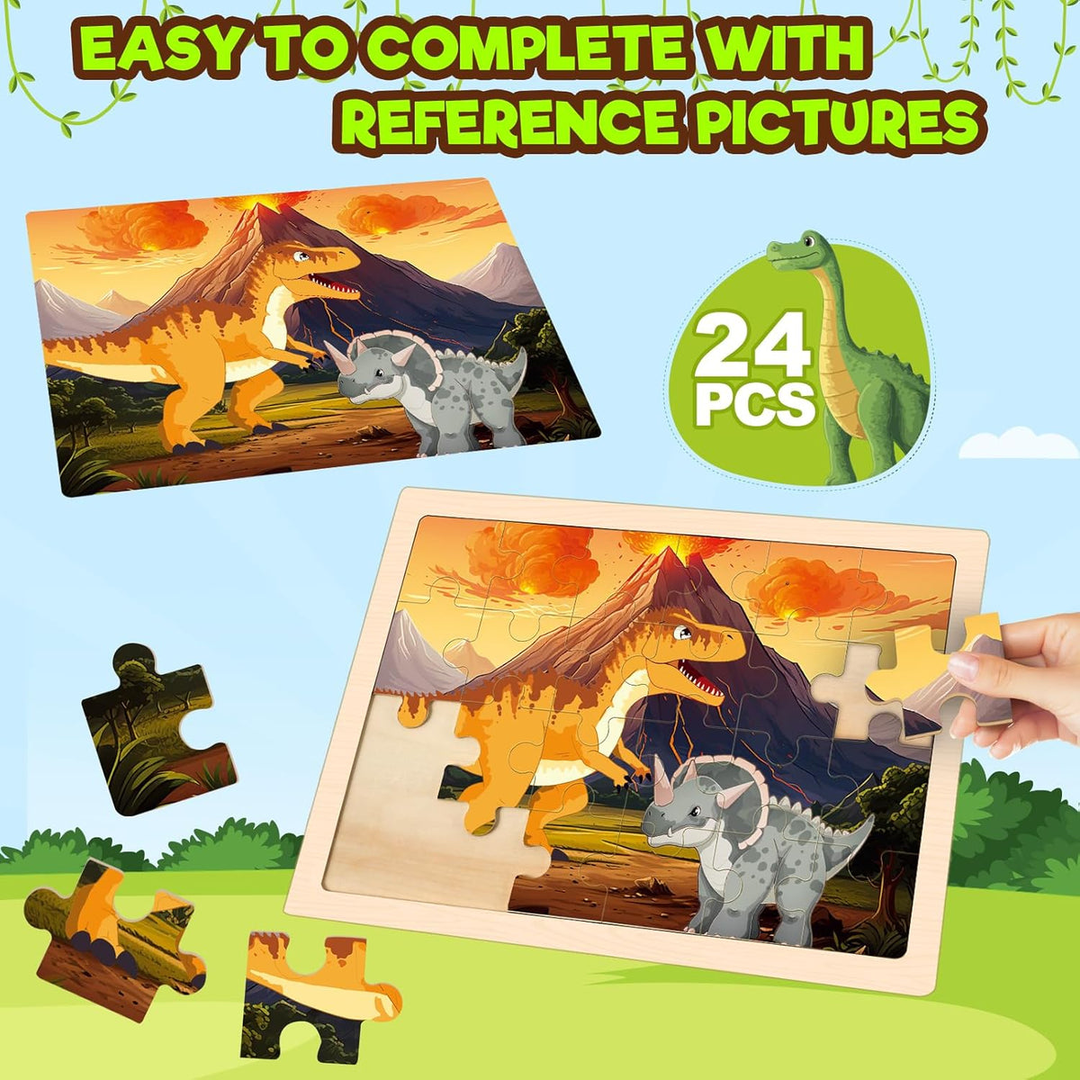 4 Packs Puzzles for Kids Ages 4-6, Wooden Dinosaur Puzzles for Toddlers Ages 2-4, Preschool