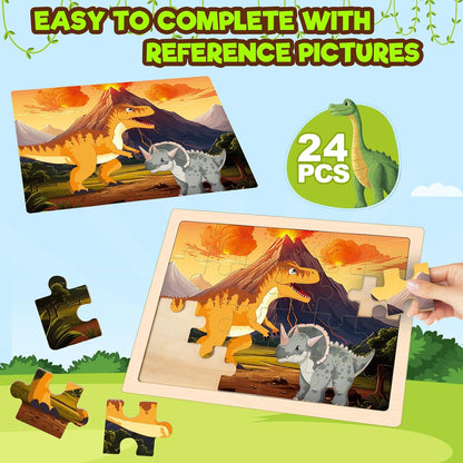 4 Packs Puzzles for Kids Ages 4-6, Wooden Dinosaur Puzzles for Toddlers Ages 2-4, Preschool