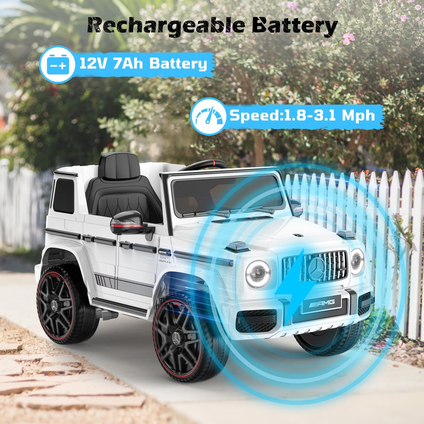 ANPABO 12V 7AH Licensed Mercedes-Benz G63 Electric Car for Kids, White