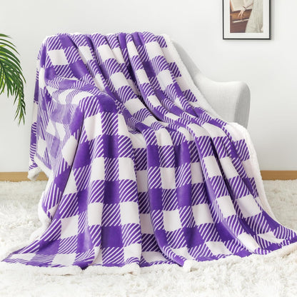 Touchat Sherpa Plaid Twin Blanket 60" X 70", Fuzzy Fluffy Soft Cozy Throw Blanket, Twin Size Plush