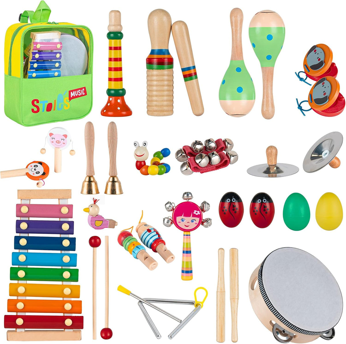 Stoie's Wooden Kids Musical Instruments for 1-5 Years Old, Baby Percussion Toys with Xylophone