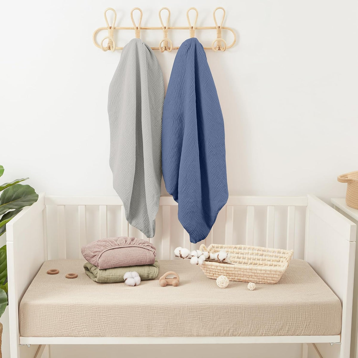 Bearmoss Muslin Crib Sheets 100% Cotton Baby Crib Sheets Fitted for Standard Crib Mattress &