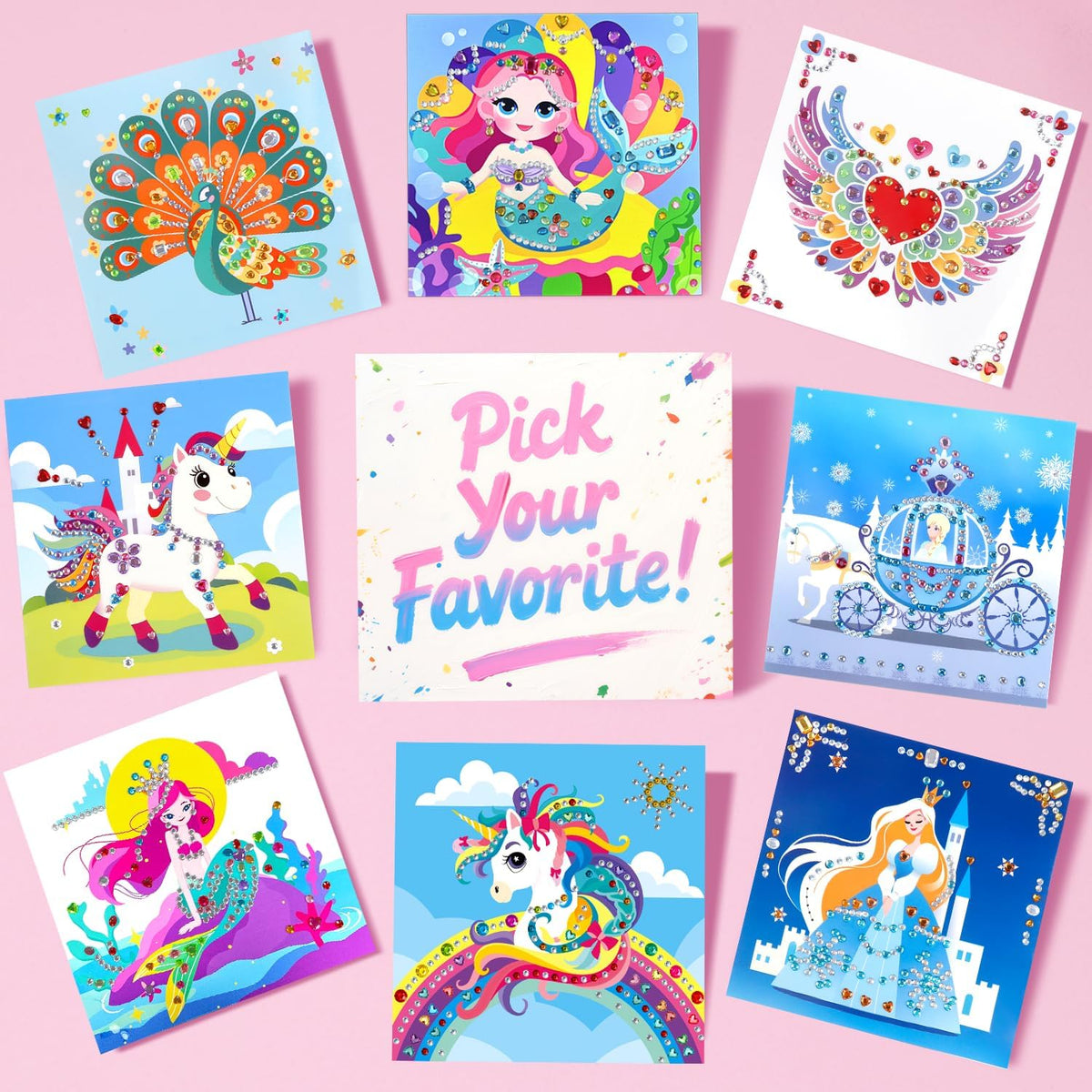 Marlrin Gem Sticker Kit for Kids, 8 Unicorn Princess Themes, Crafts Kits for Girls Ages 4-8, Arts &