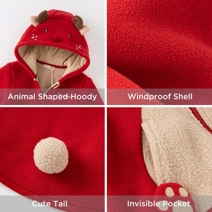 DAVE&BELLA Toddler Fleece Jacket, Baby Boys Girls Animal-shaped Hooded Zipper Long Sleeve Warm