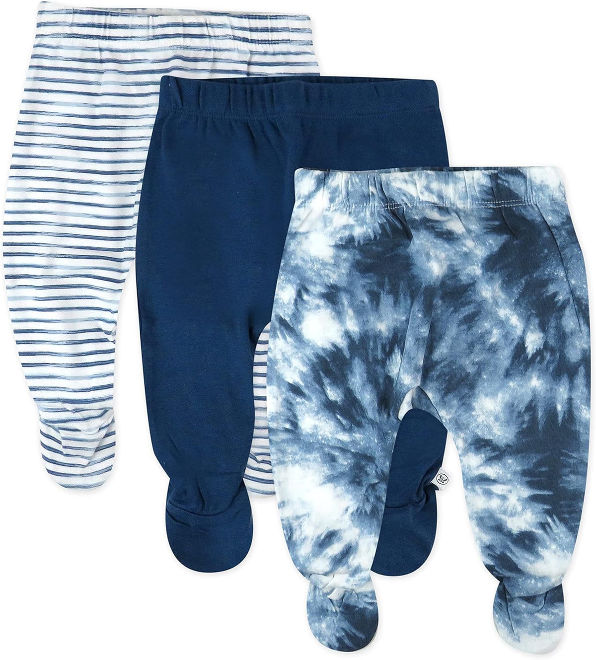 HonestBaby 3-pack Footed Pants Roomy Fit Pull on Bottoms 100% Organic Cotton for Infant Baby Boys