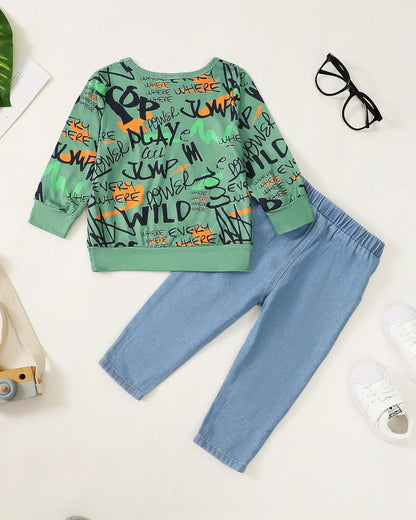 Toddler Baby Boy Outfits Fall Winter Clothes Color Block Long Sleeve Sweatshirt Tops + Jogger Pants