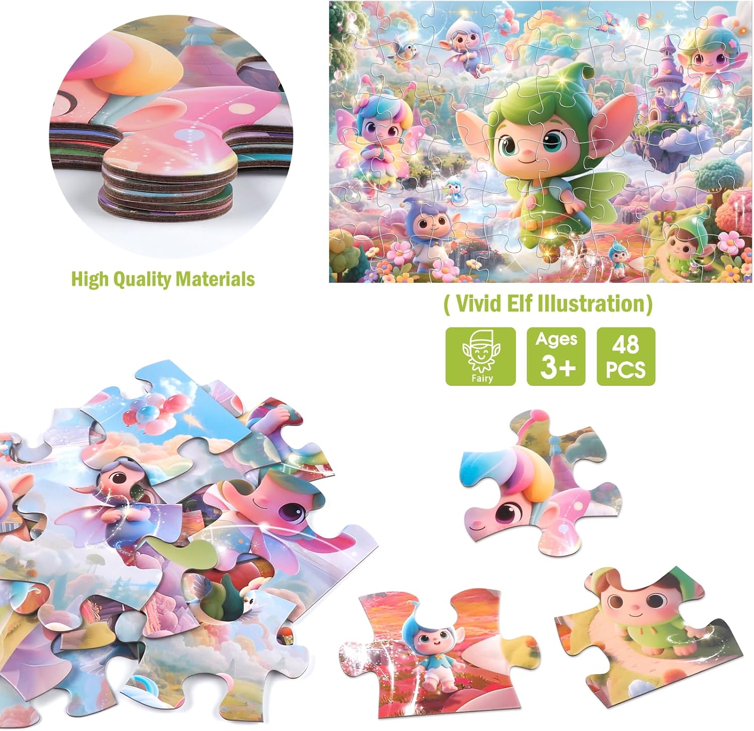 Jumbo Floor Puzzle for Kids,48 Piece Fairy Large Jigsaw Puzzles for Toddler Ages 3-5,Preschool