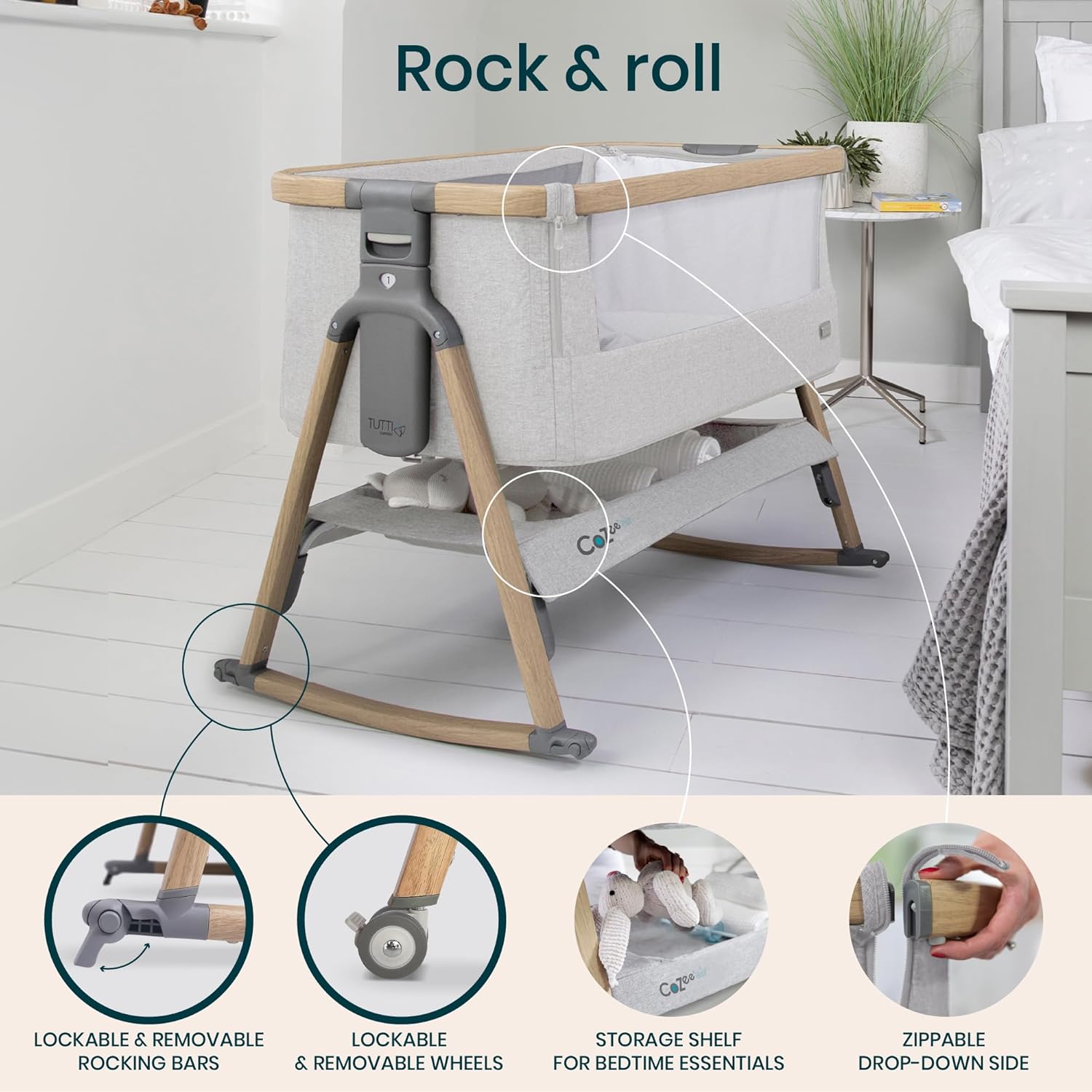 CoZee® Air Baby Bassinet & Bedside Sleeper - Rocking Bassinet for Baby, Fast-Folding with Travel
