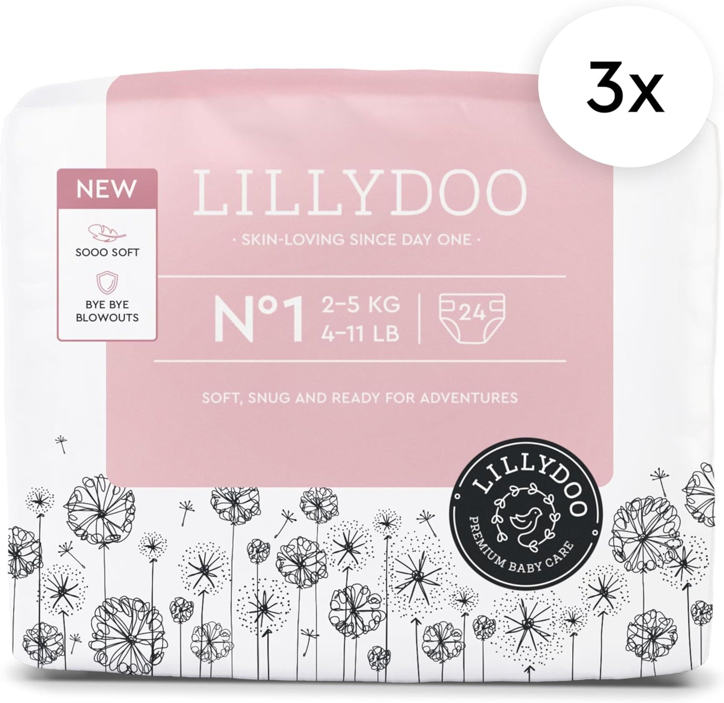 Baby Diapers - Size 1 (4-11 lbs), Half-Monthly Supply (72 Count), Leak Protection, Skin-Friendly